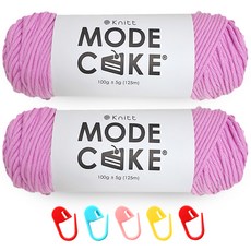 니뜨 모드케이크 뜨개실 100g 2p + 단수링 5p 세트, 27 핑크바이올렛(뜨개실), 랜덤발송(단수링), 1세트