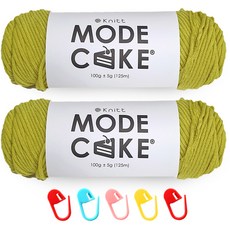 Knitt Mode Cake 編織線 100g 2入 + 記號環 5入 套組, 1套, 14淺綠色 + 隨機出貨