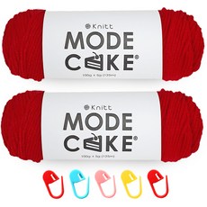 니뜨 모드케이크 뜨개실 100g 2p + 단수링 5p 세트, 09레드 + 랜덤 발송, 1세트