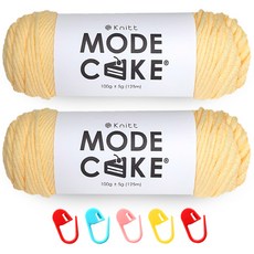 니뜨 모드케이크 뜨개실 100g 2p + 단수링 5p 세트, 26 연노랑(뜨개실), 랜덤발송(단수링), 1세트