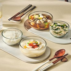 Glasslock 格拉氏洛克 韓式餐桌飯碗2入 + 湯碗2入, 1個, 透明