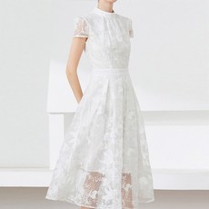 ViVEMO 清純自助婚紗純白蕾絲連身裙 03039, 白色