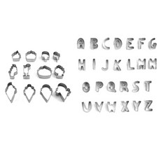 12種冰淇淋+26種字母形狀餅乾模具套組, 1套, 銀