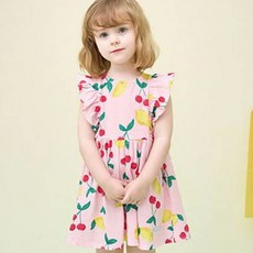 JELISPOON 女童款櫻桃荷葉邊無袖洋裝