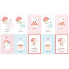 Donna&deco 康乃馨感謝卡明信片 10p + 卡片信封 10p + 透明貼紙 10p 套組 006-011, 隨機出貨(明信片), 1套