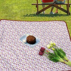 더해피 가방 일체형 양면방수 피크닉 매트 1인용, 플라워 와인