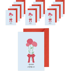Donna&deco 家庭月感謝與愛康乃馨明信片10入 + 紅色信封10入 + 貼紙10入套組, 043 花瓶中的康乃馨, 1套