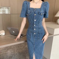 비비에모 산드라 스퀘어넥 슬림핏 원피스 03086