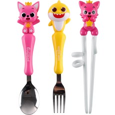 IZOUM Pinkfong Baby Shark 3D勺叉+直筷套組, 勺子+叉子+筷子, 混合顏色