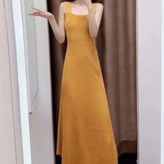 Paperments 方領基本款無袖針織長版連身裙 04334, 橘色