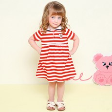 milk mile 童款甜心兔刺繡條紋翻領休閒連身裙