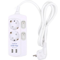 EcoPowerTap Tab&Tab USB獨立開關2孔延長線, 1.5m, 1個