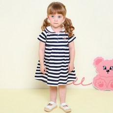 milk mile 童款甜心兔刺繡條紋翻領休閒連身裙