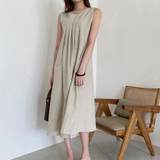 페이퍼먼츠 민소매 링클 플리 코튼 린넨 통기성 원피스 04250