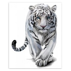 KMELLIE Holdings DIY 一體成型畫布框 圓形鑽石畫 3D 40 x 50cm, 勇猛的白虎, 1個