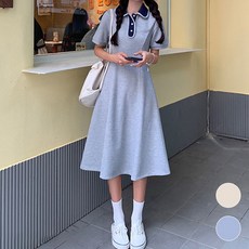 메이첼 배색 폴로넥 절개라인 데일리 반팔 원피스 02106 빅사이즈 포함