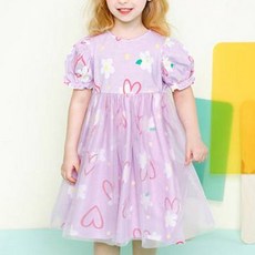 JELISPOON 女童款愛心花紋公主袖洋裝
