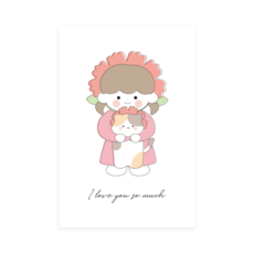 Donna&deco 可愛家庭插畫明信片 10張 + 卡片信封 10個 + 透明貼紙 10張 套組, 016 女孩與貓咪, 1套