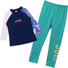 GOING KIDS 童款樹葉印花防曬泳衣+緊身長泳褲組