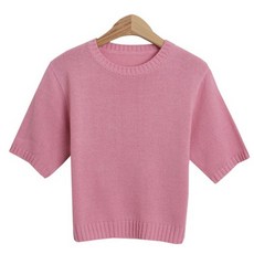 린다샵 여성용 르카티 무지 크롭 베이직 반팔 니트 cpnt4463k33