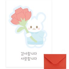 Donna&deco 康乃馨明信片感謝卡10入 + 信封10入 + 透明貼紙10入套組 007 藍色兔子 謝謝, 混合色, 1套