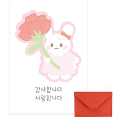 Donna&deco 康乃馨明信片感謝卡10p + 信封10p + 透明貼紙10p套組 006 粉紅兔 感謝您, 混合色, 1套