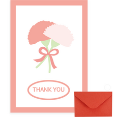 Donna&deco 康乃馨明信片 感謝卡10入 + 信封10入 + 透明貼紙10入 套組 011 康乃馨感謝, 混色, 1套