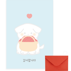 Donna&deco 康乃馨明信片感謝卡10入 + 信封10入 + 透明貼紙10入套組 010 小狗的謝謝你, 混合顏色, 1套