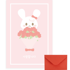 Donna&deco 康乃馨明信片感謝卡10p + 信封10p + 透明貼紙10p 套組, 008 兔子與花束, 1組