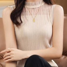 Paperments 女款半高領透膚無袖蕾絲上衣 04316