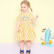 mollimelli 女童透氣太陽眼鏡柯基圖案直條紋連身裙