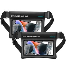VIEWSEE 多用途收納 5重鎖定 戲水 水上樂園 氣墊 手機防水袋 斜揹包 腰包, 黑色, 2個