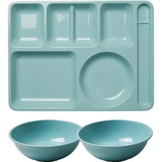 餐盤高手 兒童韓式餐盤 + 麵碗 2件組, 翡翠薄荷, 1個