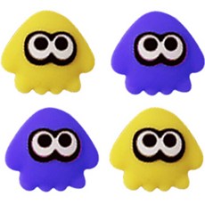 Upmarket Akitomo 斯普拉遁 主機控制器搖桿帽 魷魚 藍色2入 + 黃色2入 組, 1套, 單一商品