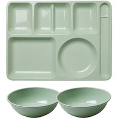 餐盤高手 兒童韓式餐盤 + 麵碗 2件組, 酪梨薄荷, 1個