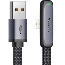 맥도도 TR 90도 라이트 USB-A to 8핀 고속충전 케이블, 블랙, 1개, 1.2m
