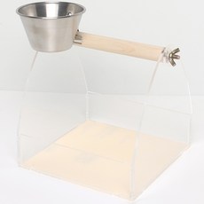 Borapet 鸚鵡 1孔不鏽鋼夾式食器 壓克力桌上型籃子棲木 中, 象牙白, 1個