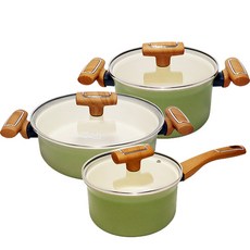 MAGICCHEF IH인덕션 쁘띠블랑 냄비 3종 세트, 그린, 편수 18cm + 양수 20cm + 전골 24cm