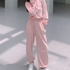 구디프 여성용 캐주얼 스트링 크롭 맨투맨 + 팬츠 세트