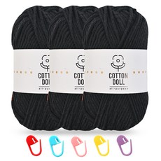 니뜨 코튼돌실 50g x 3p + 단수링 5p 세트, 1개, 23 블랙