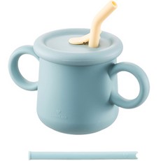 LocknLock 樂扣樂扣 Little luv幼兒用矽膠雙耳吸管杯+專用吸管 2入組, 天藍色, 200ml, 1組