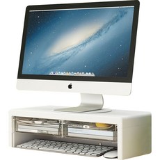 무라데스크 서랍형 360도 회전 2단 모니터 받침대, 화이트, 1개