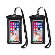SKY Well 防水 IPX8 四重鎖扣 360度氣墊漂浮 高級智慧型手機觸控防水袋 + 頸掛繩, 黑色, 2個