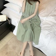 Paperments 皺褶圓領無袖寬鬆中長連身裙 04147, 綠色