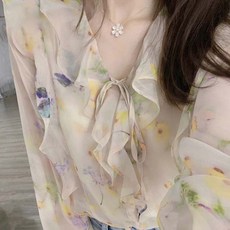 페이퍼먼츠 플라워리 쉬폰 시스루 블라우스 04479