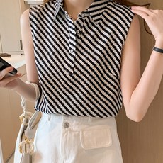 Paperments 蕾絲圖案鈕扣領無袖襯衫 04536