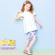 HEJMINI 女童款甜美格紋微喇叭6分褲