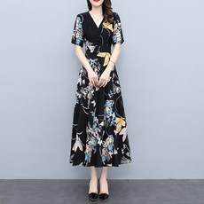 ATTERLIC 奶油花朵鈕扣V領神秘洋裝 02121 含大尺碼, 黑色