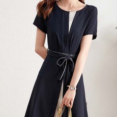 페이퍼먼츠 오피스 하객룩 언발란스 배색 허리매듭 원피스 04566 빅사이즈 포함