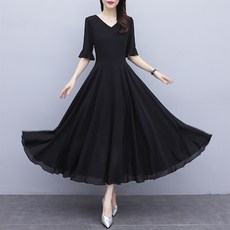 ATTERLIC Silkyri 大尺碼V領荷葉邊袖長版連身裙 02114, 黑色